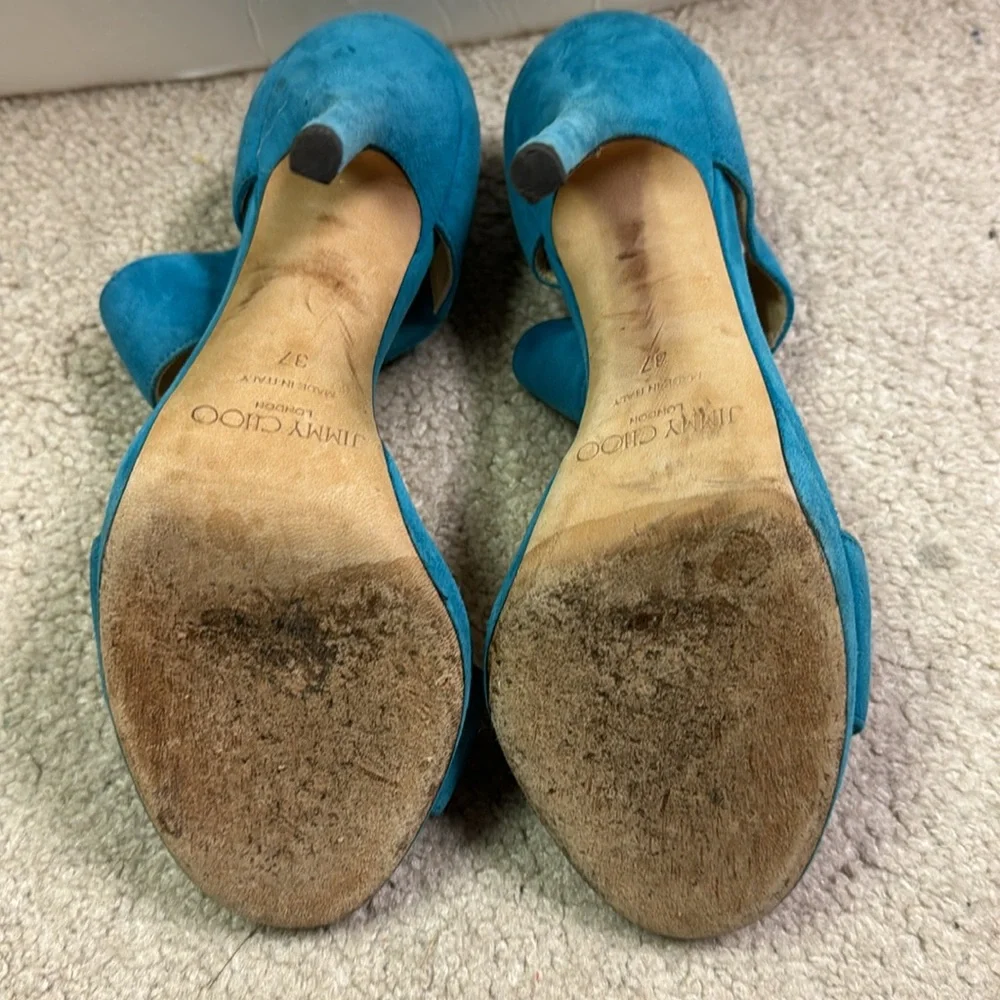 Women’s Jimmy Choo Platform Turquoise Suede Strappy Heels Size 37EU